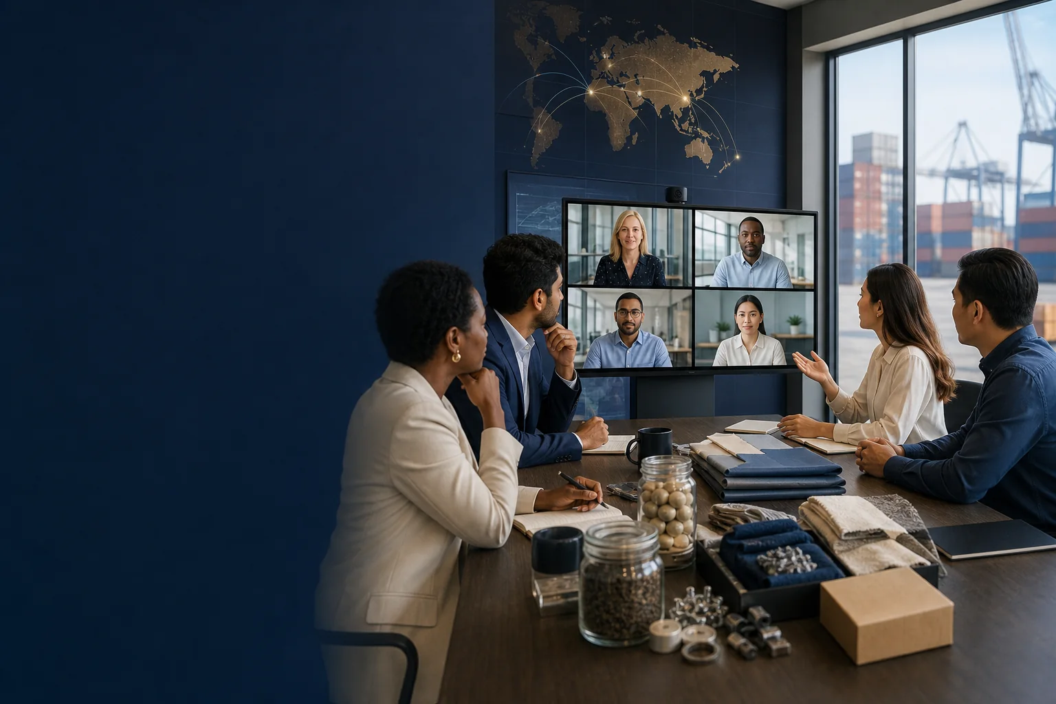Diverse export team meeting qualified international buyers by video conference