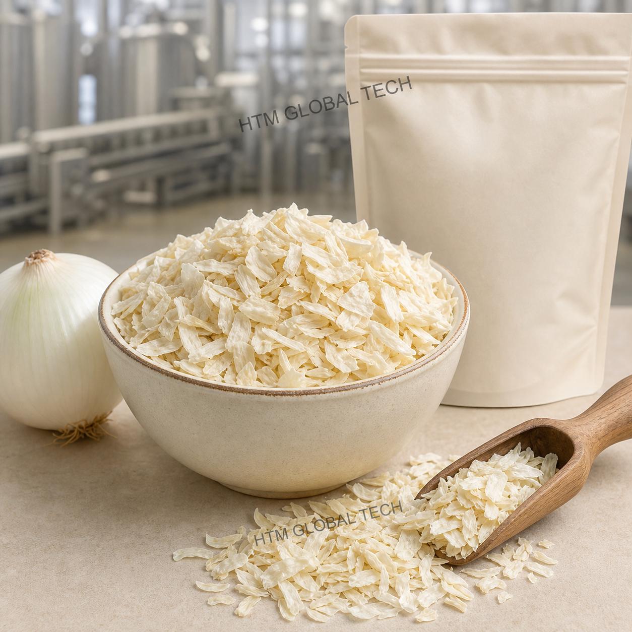 Dehydrated Onion Flakes prepared for bulk export supply from India