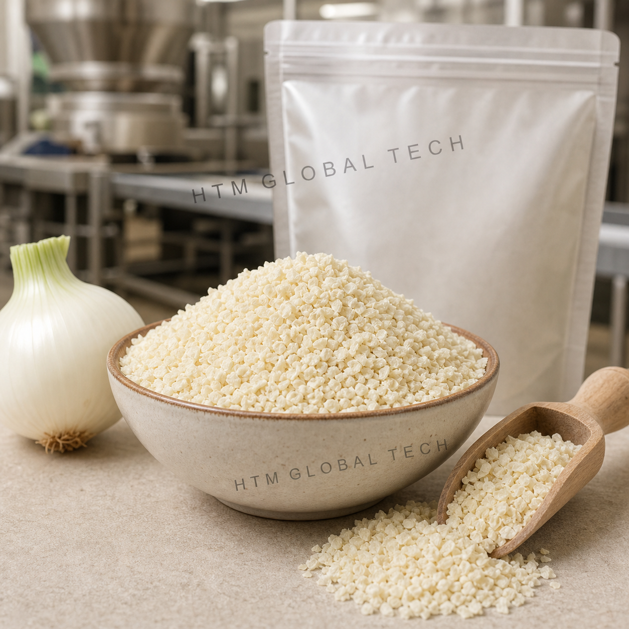 Dehydrated Onion Granules prepared for bulk export supply from India