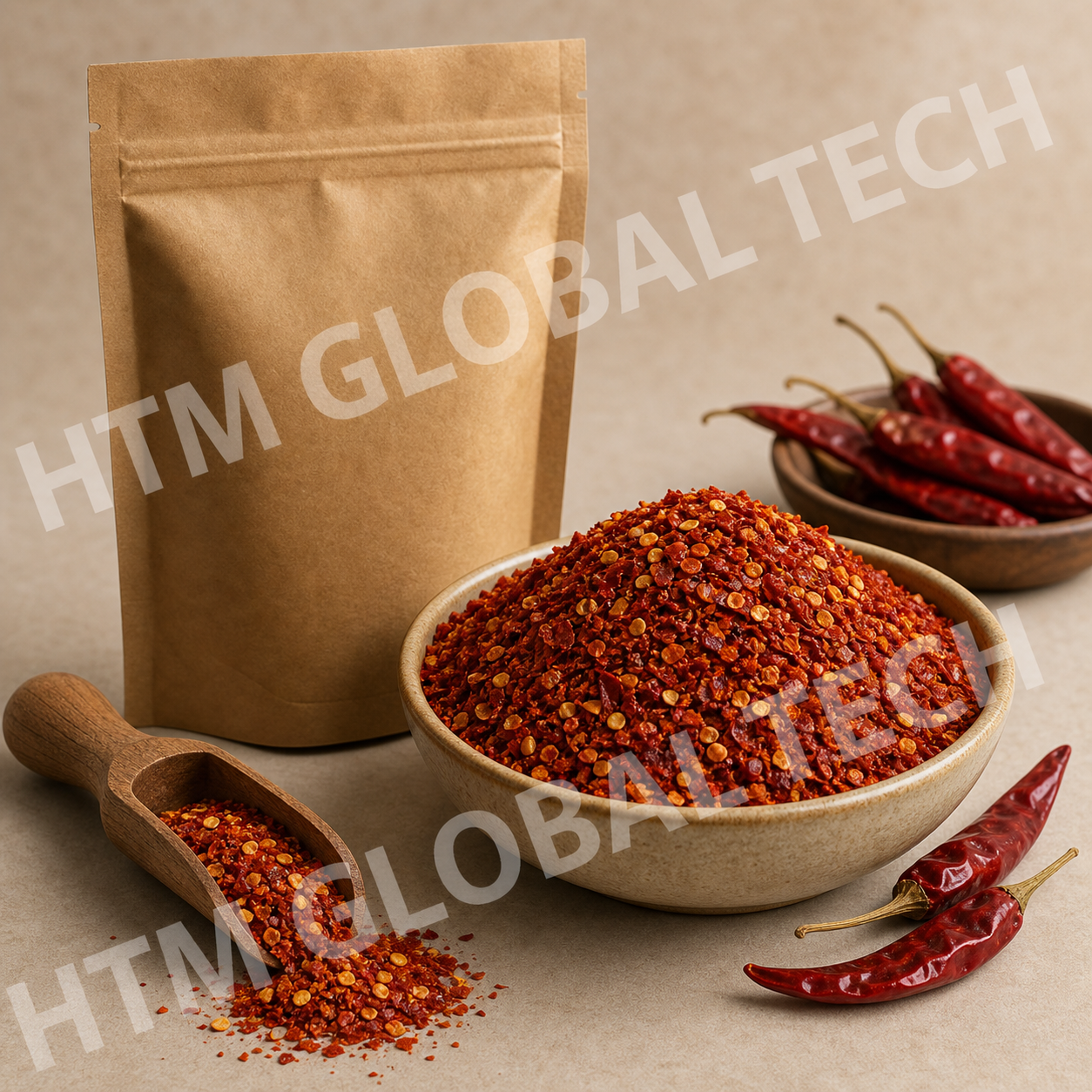Dried Red Chilli Flakes prepared for bulk export supply from India
