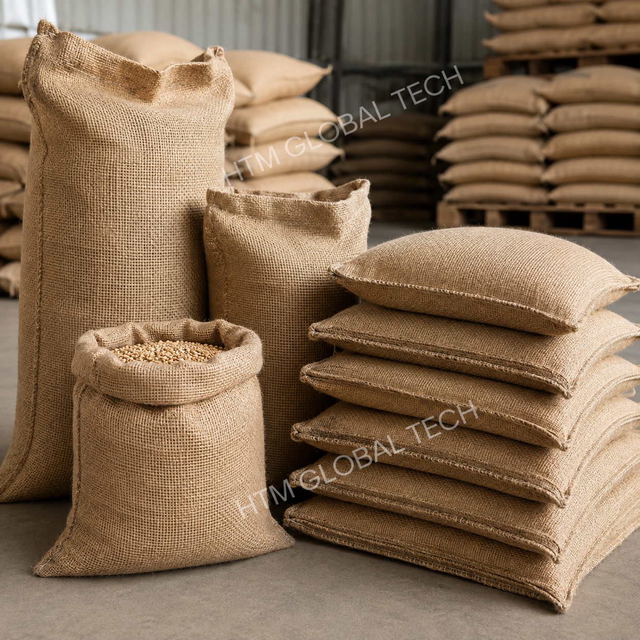 Food-Grade Jute Sacks prepared for bulk export supply from India