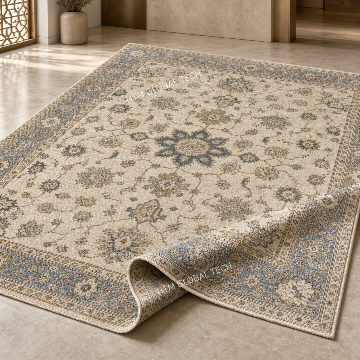 Hand-Knotted Wool-Silk Carpet prepared for bulk export supply from India