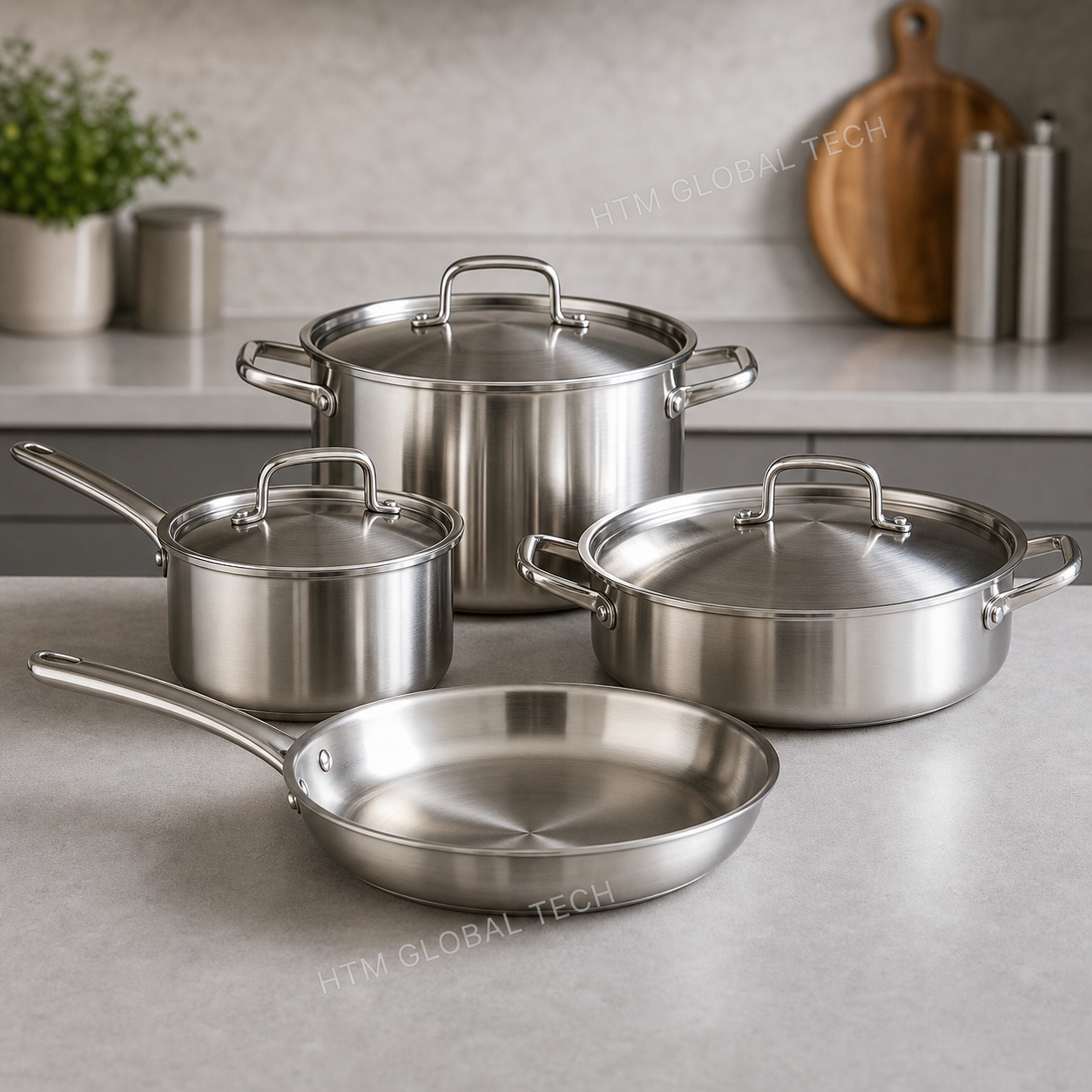 Stainless Steel Cookware Set prepared for bulk export supply from India