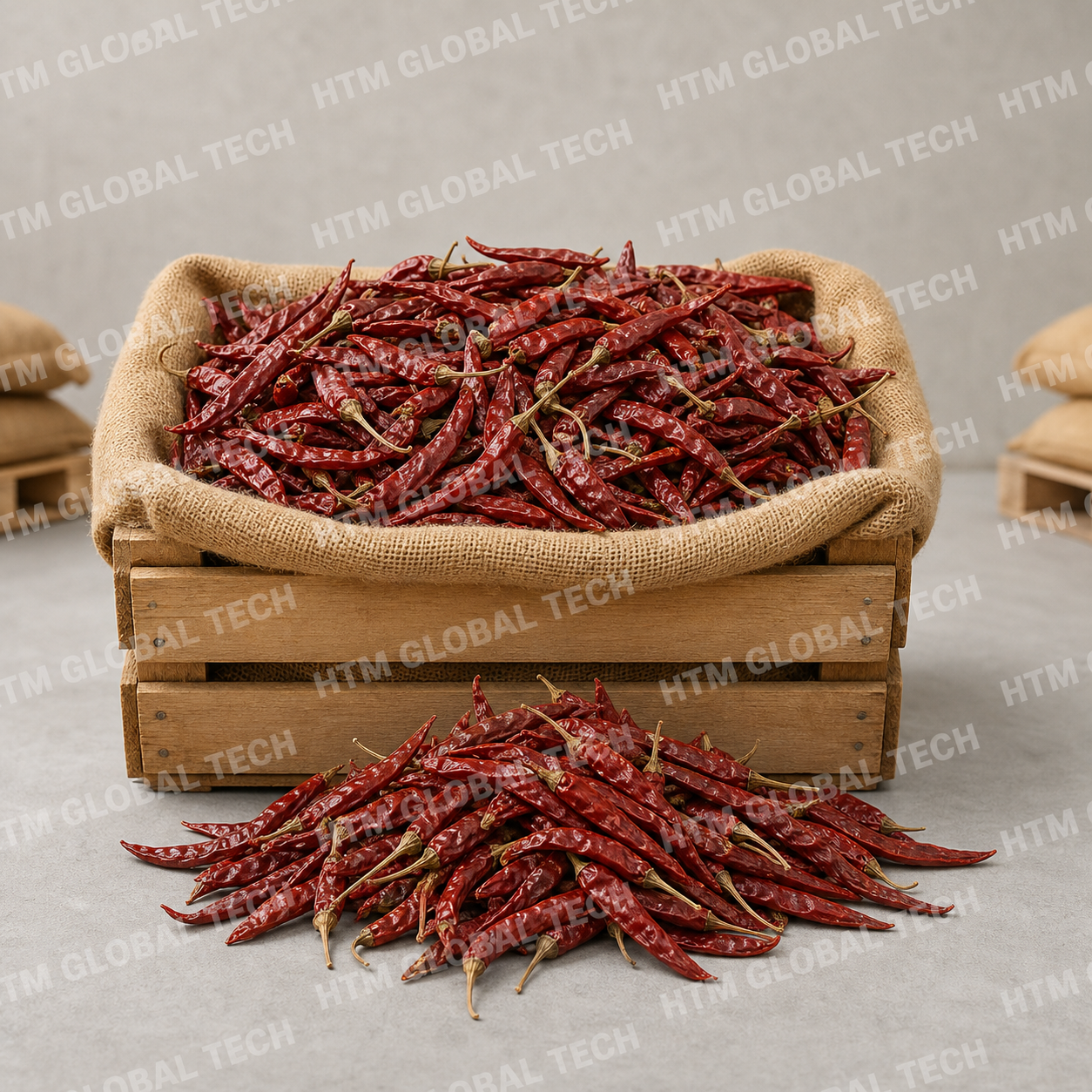 Whole Dried Red Chilli prepared for bulk export supply from India